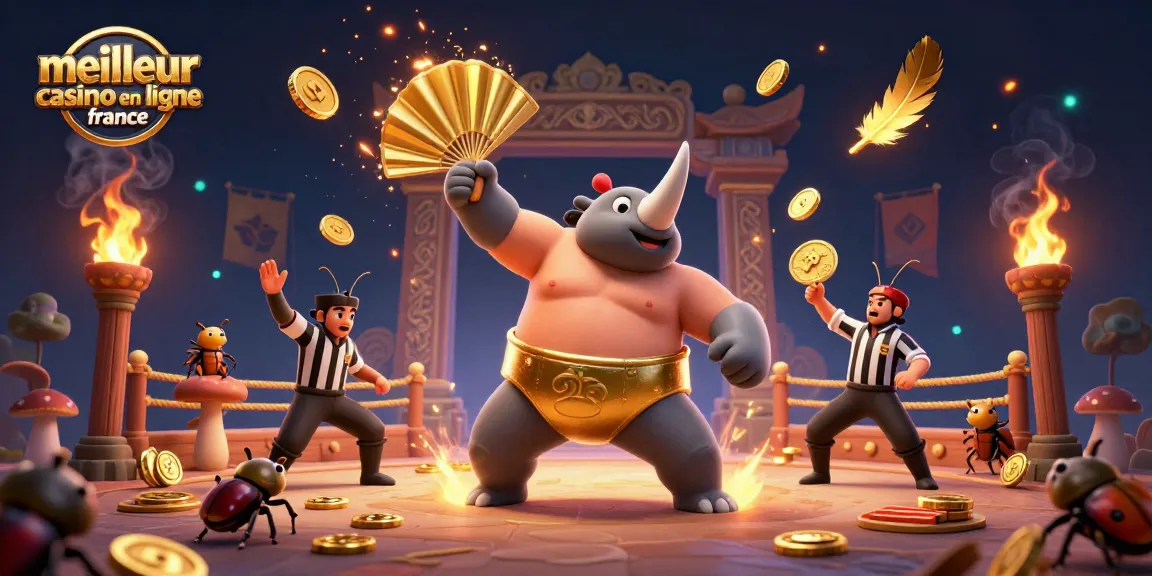 Découvrez le meilleur casino en ligne France à travers une illustration captivante mettant en scène un combat de sumo unique.