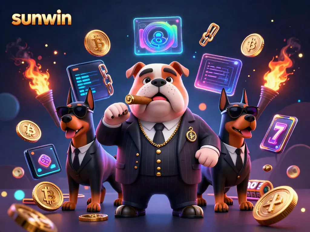 Experience the excitement of sunwin with a dynamic 3D illustration featuring crypto-themed casino action.