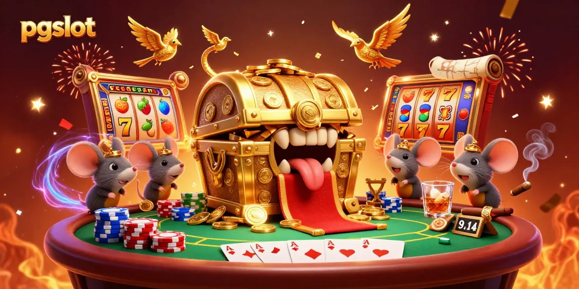 Engage with exciting pgslot thrills from a treasure chest in a dynamic casino scene.