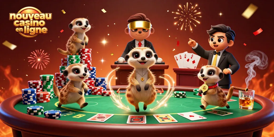 Plongez dans l'univers du nouveau casino en ligne avec des suricates animés, jouant et pariant.