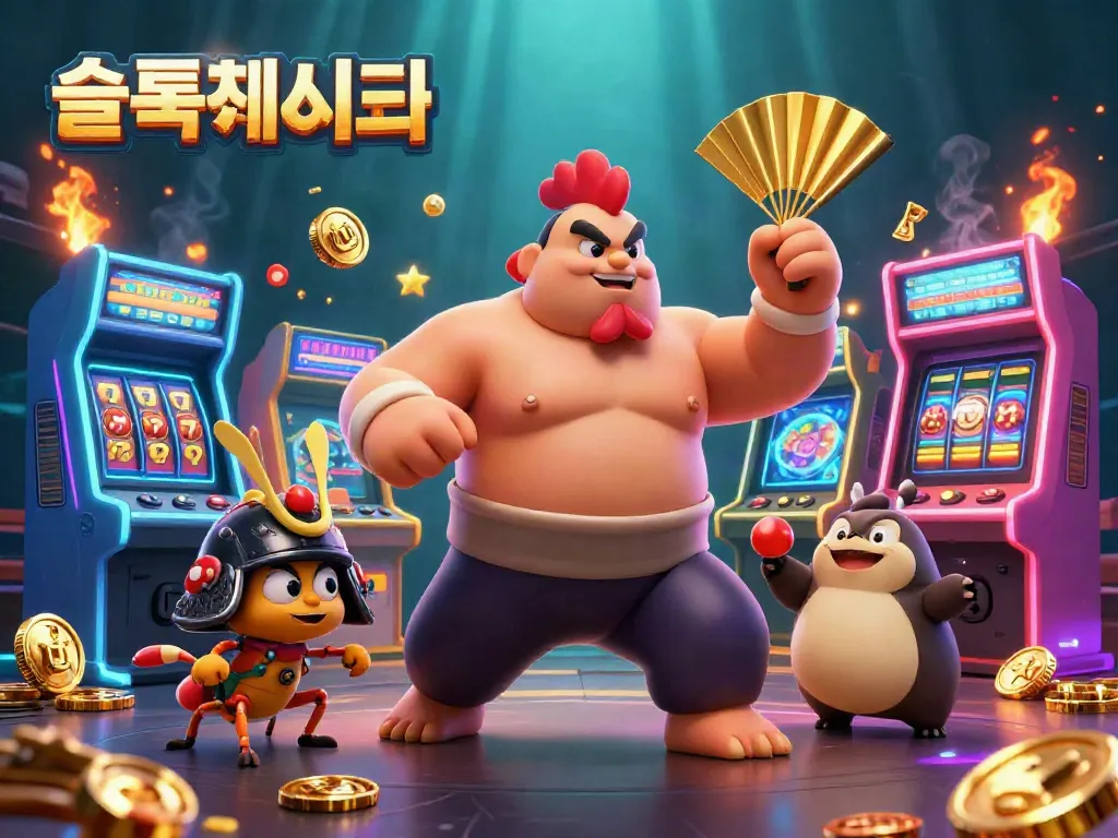 Engage in amazing gaming experiences with the dynamic scene featuring the mascot characters combined with dazzling slot machines at 슬롯사이트.