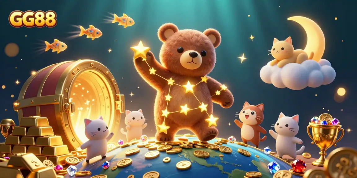 Experience winning moments with GG88's vibrant 3D casino illustration showcasing fun, treasures, and excitement.