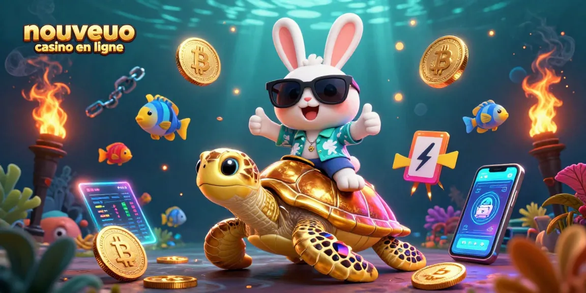 Découvrez le nouveau casino en ligne avec un adorable lapin chanceux et une tortue dorée, illustrant une ambiance ludique.