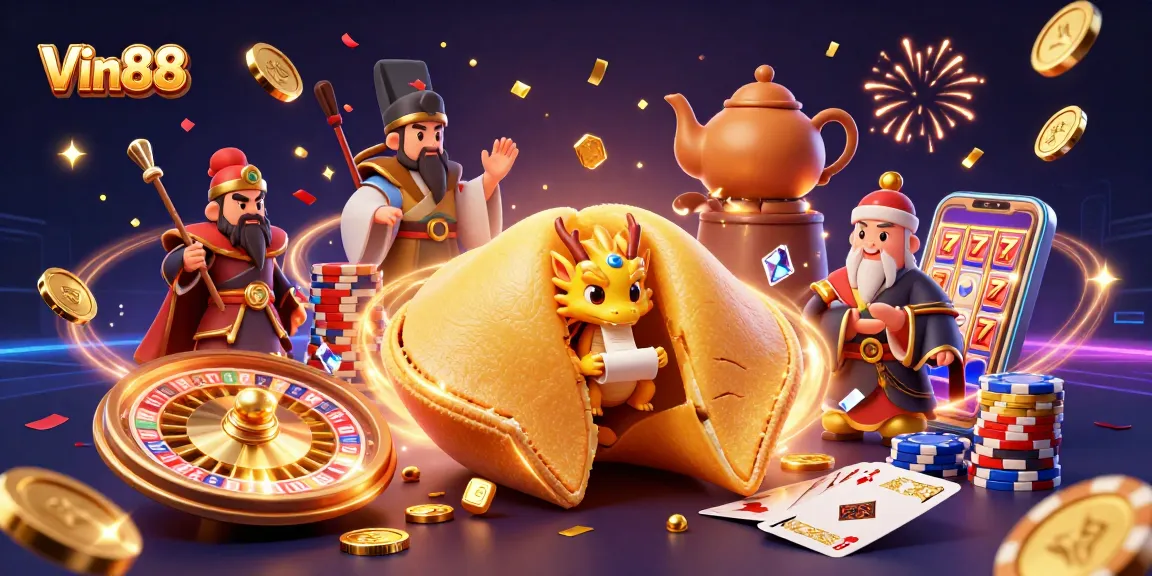 Experience the excitement of Vin88 with vibrant casino elements and characters showcasing dynamic gaming.