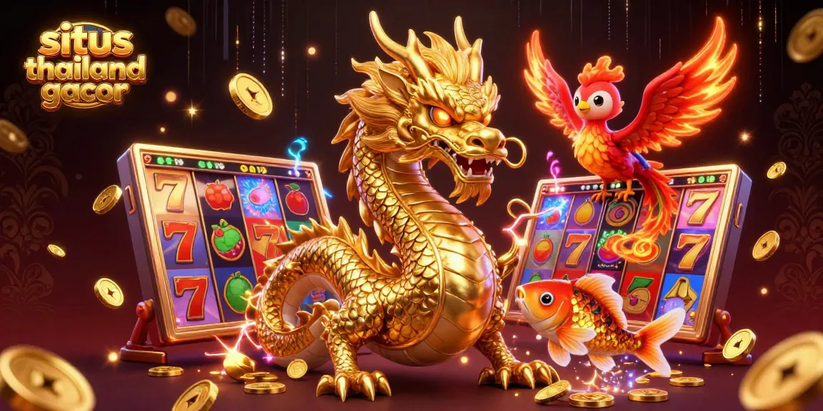 Experience big wins with the dynamic scene of situs thailand gacor featuring slot reels, colorful coins, and enchanting characters.