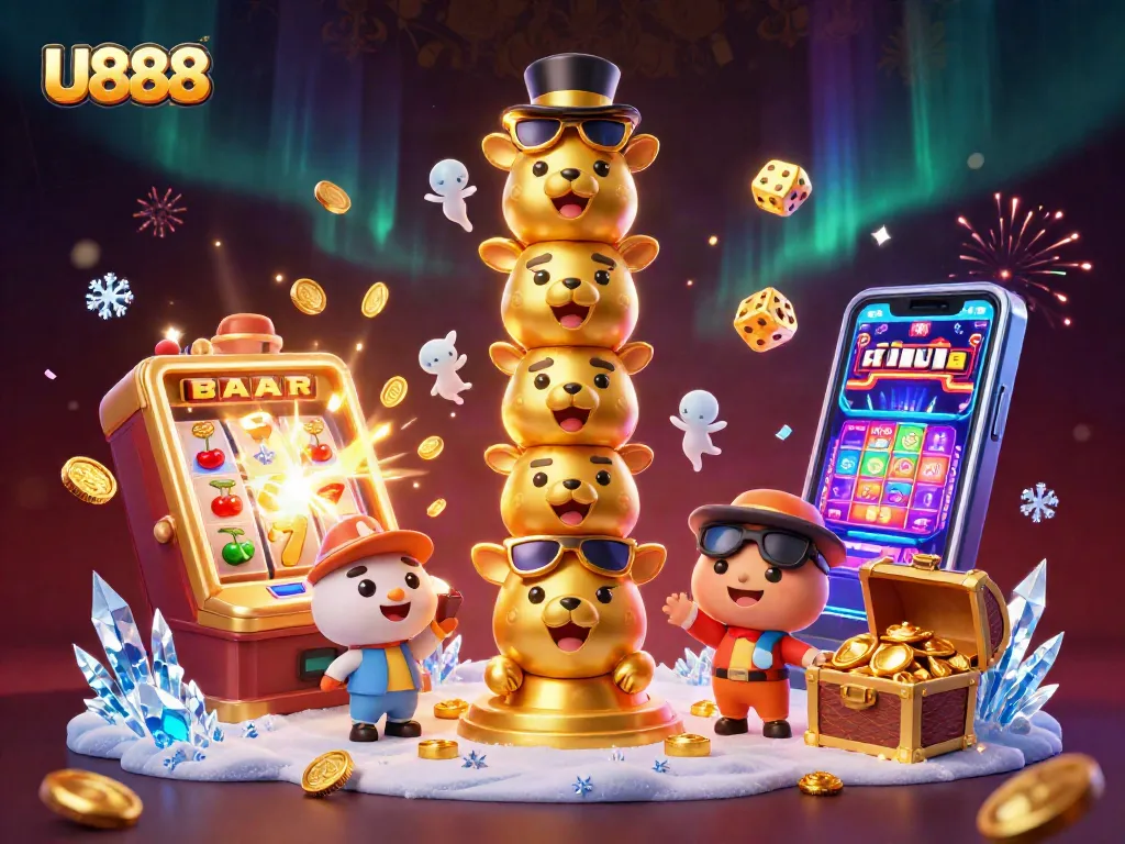 Spin the reels with U888's vibrant jackpot scene featuring colorful casino elements.