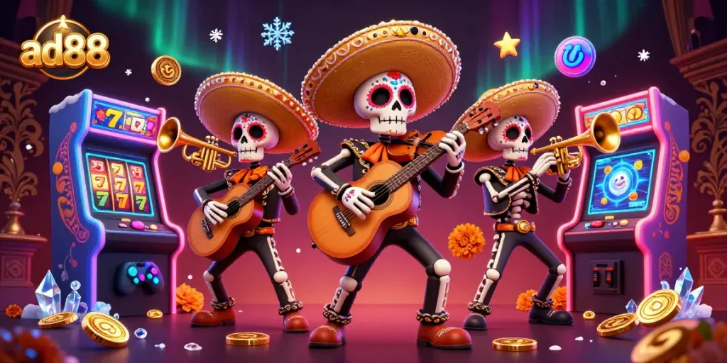 Experience exhilarating gaming action with ad88’s vibrant mariachi casino scene filled with jackpots and exciting gameplay elements.