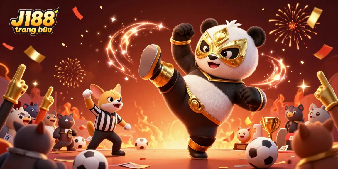 Exciting scene of J188 trang chủ with a panda wrestler, chihuahua referee, and lively animal spectators