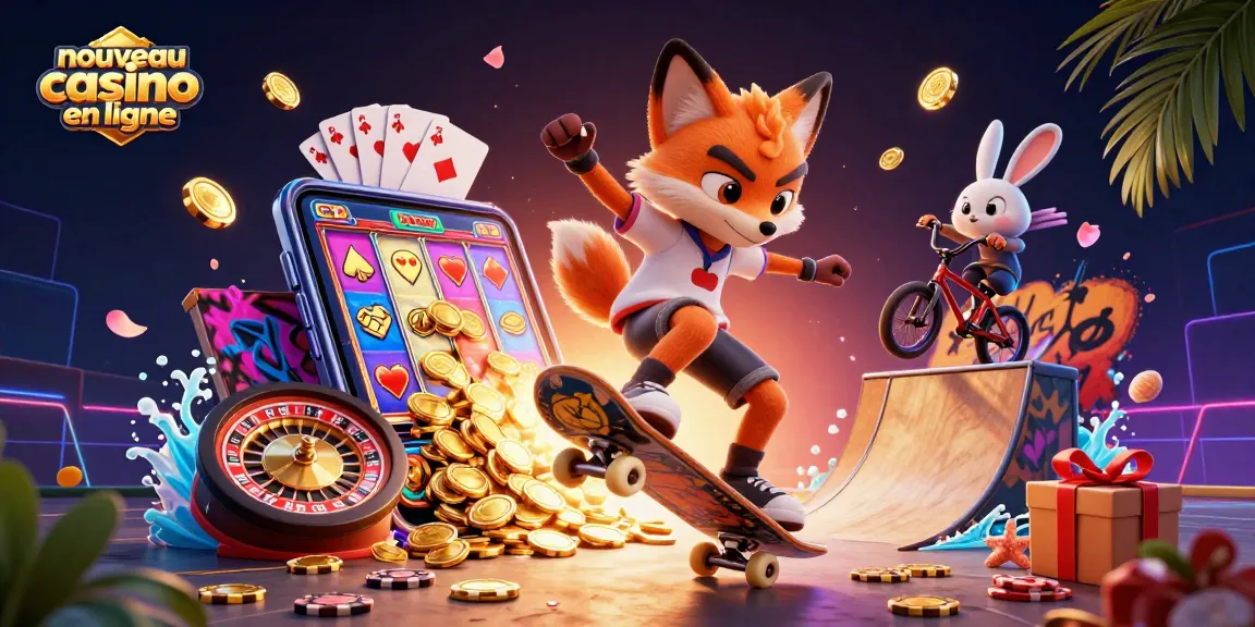 Nouveau casino en ligne : un renard skateboard et un lapin BMX s'illuminent de jeux magnifiques.