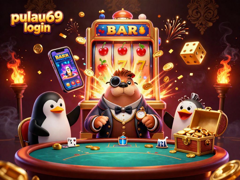 Win at Pulau69 login with an underwater poker scene featuring a bluffing pufferfish and gold coins.