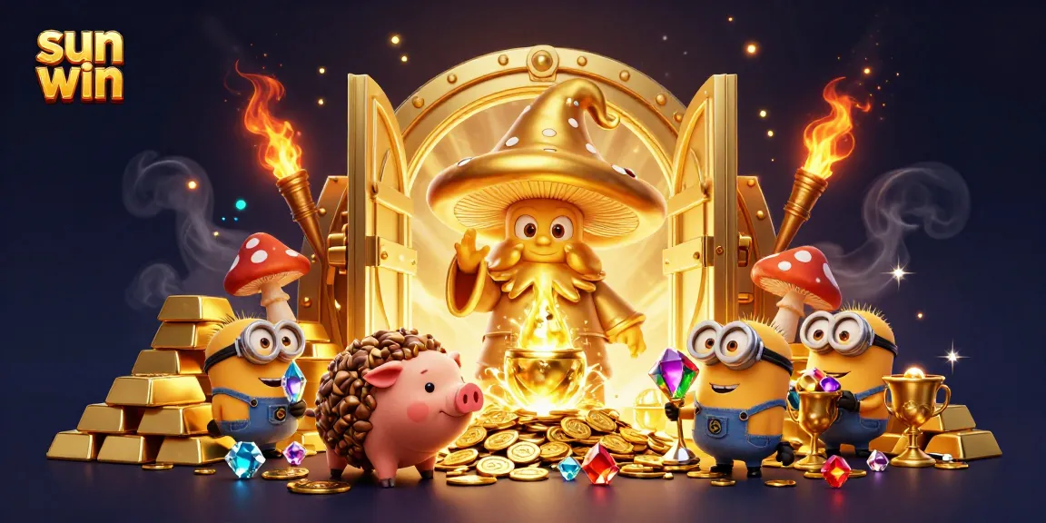 Experience the excitement of sun win with golden treasures and magical gameplay bursting from a dynamic scene.