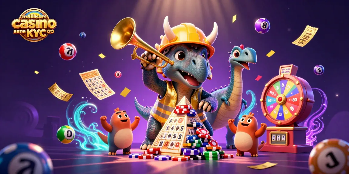 Dans ce visuel captivant, découvrez les meilleurs casino sans KYC célébrés par des personnages animés tout en s'amusant.