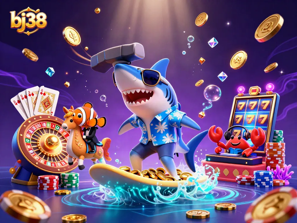 Experience the excitement of bj38 with a colorful 3D casino scene featuring playful underwater characters.
