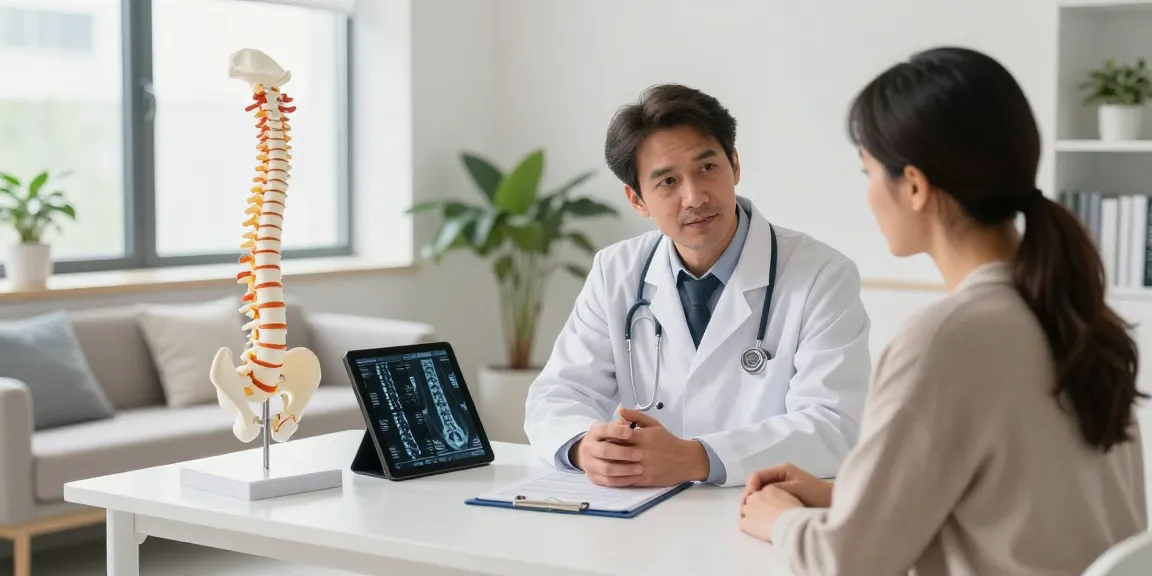 Engaging consultation on bel kayması ameliyatı between a surgeon and patient in a modern clinic.