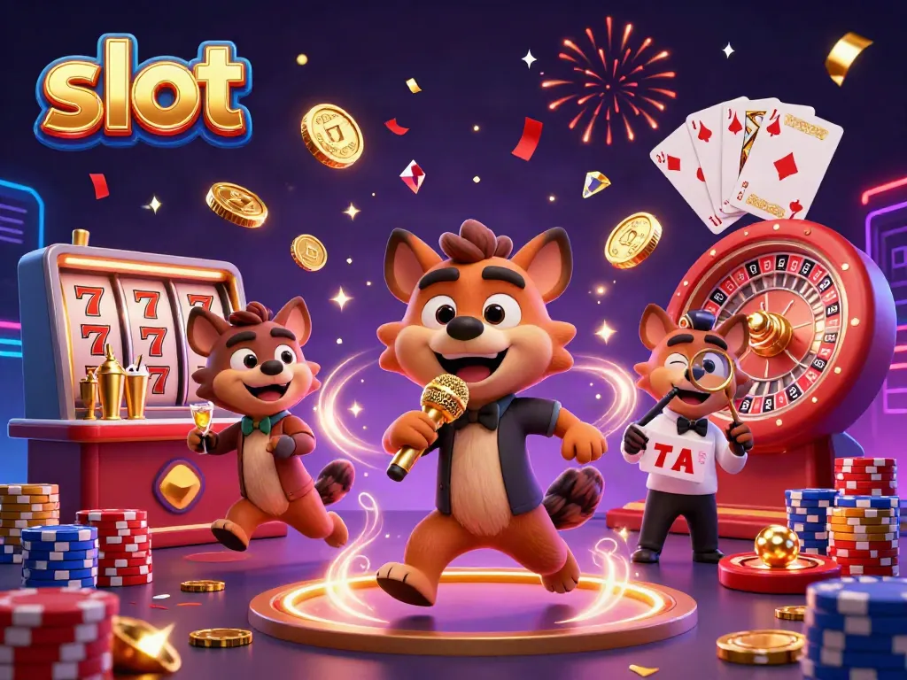 Experience the excitement of slots with lively hyenas in a vibrant casino scene.