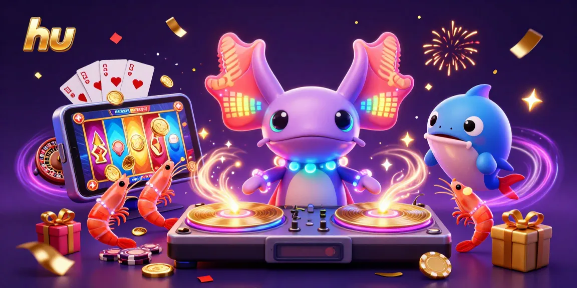 Experience vibrant hu-themed casino excitement with neon characters and lively slot game elements.