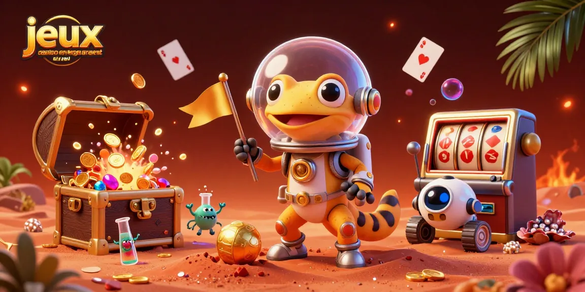 Découvrez les jeux casino en ligne argent réel avec cette illustration vibrante d'un gecko martien explorant un casino enfoui.