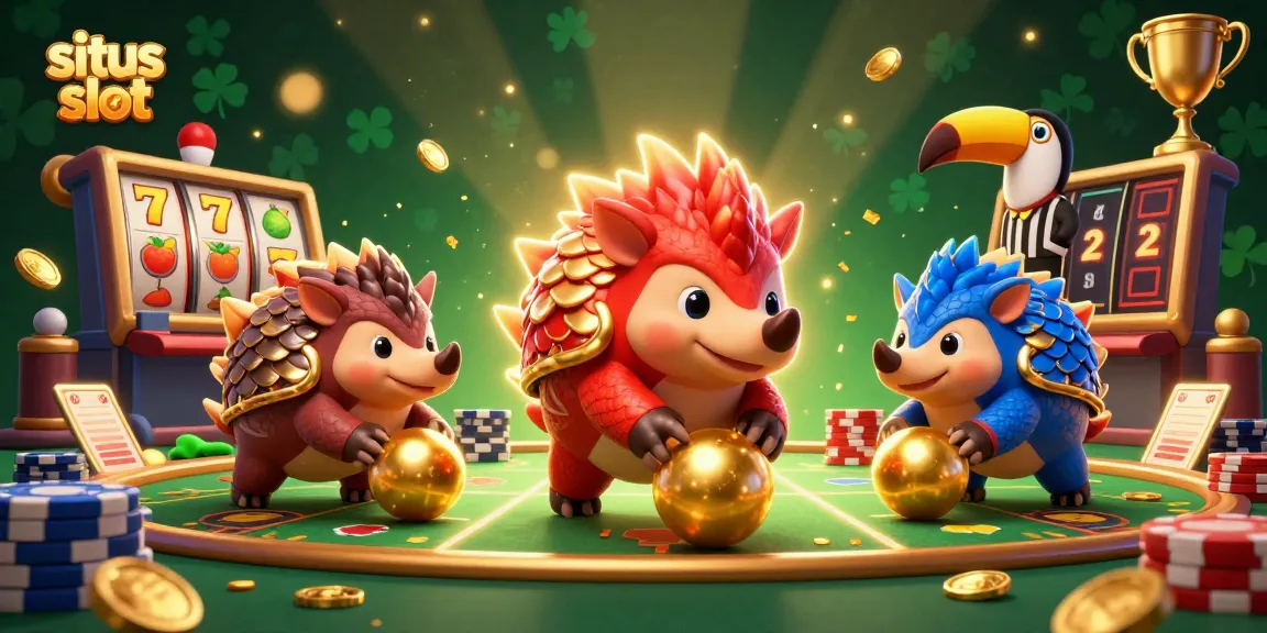 Experience thrilling situs slot action with cartoon pangolins and lively casino elements.