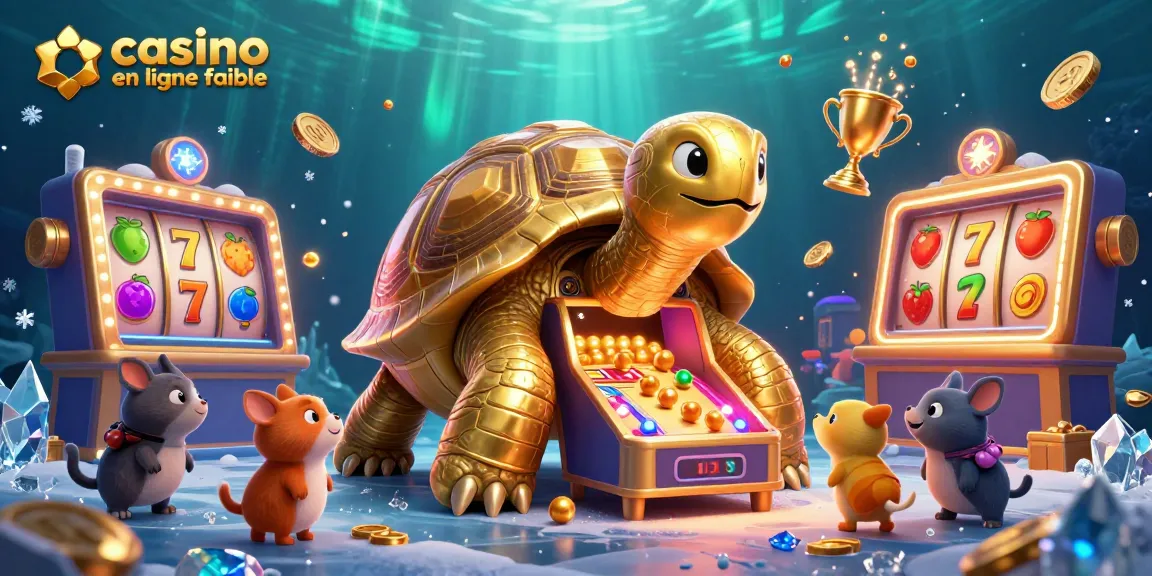 Jouez sur casino en ligne fiable avec un colossal tortue en or populaire, entouré de jeux de machines à sous et de trophées.