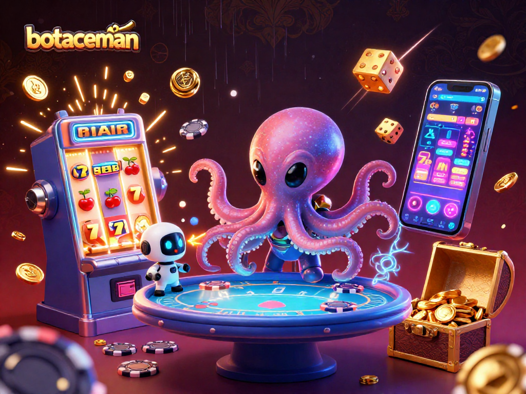 Engage with bot spaceman at a holographic poker table surrounded by dynamic casino elements.