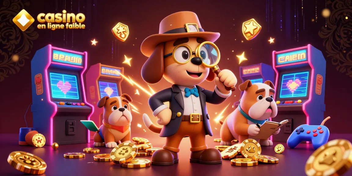 Explorez le casino en ligne fiable avec un détective cartoon et le Bulldog Watson découvrant des indices de jeu.
