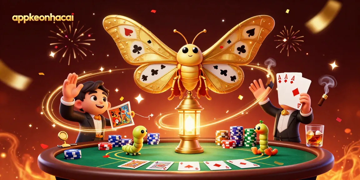 Bet on your luck at appkeonhacai with golden moths, poker elements, and winning vibes!
