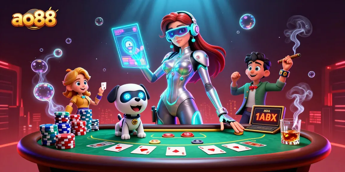 Experience the thrill of ao88 in a vibrant and dynamic casino scene with stunning characters and game elements.