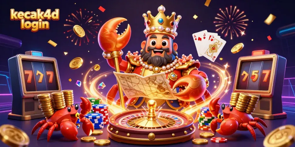 Engage in thrilling gameplay at kecak4d login with a vibrant casino scene featuring golden treasure and royal characters.