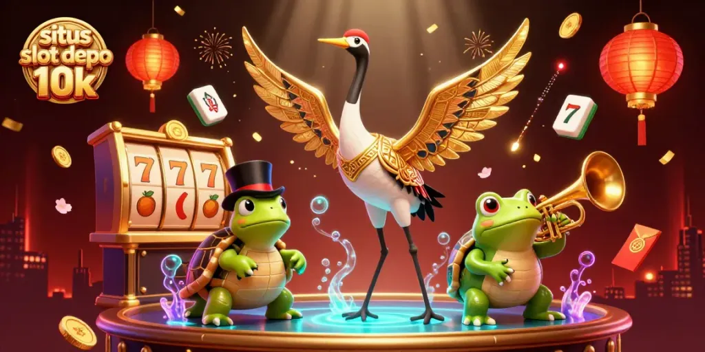 Engage with situs slot depo 10k through vibrant reels and thrilling casino characters in a captivating 3D scene.