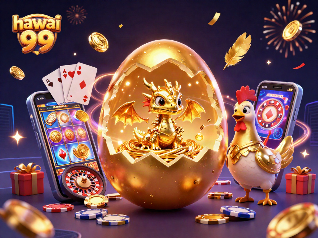 Experience thrilling moments with hawai 99 as a golden dragon reveals hidden treasures alongside vibrant casino elements.