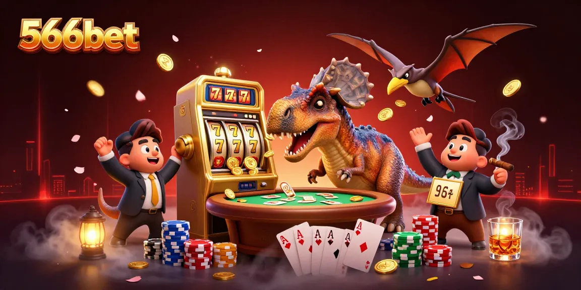 Experience the thrill of 566bet with a pachycephalosaurus hitting a jackpot and flying coins!