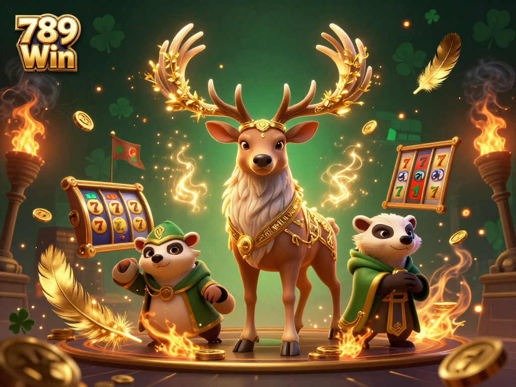 Experience the vibrancy of 789 Win with dynamic gaming elements in a captivating casino scene.