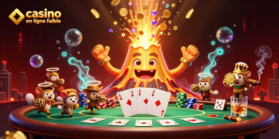 Illustration dynamique représentant un casino en ligne fiable avec des personnages fantastiques en éruption.