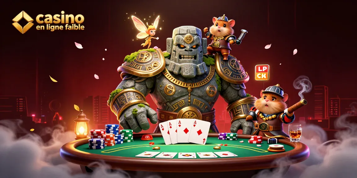Jouer au casino en ligne fiable avec des personnages magiques et des jetons de poker colorés.