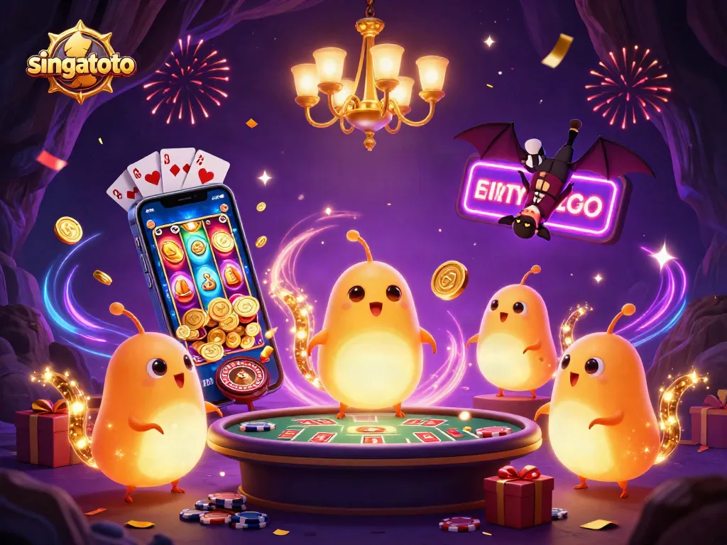 Experience the thrill of singatoto with a vivid illustration of glowworms lighting a vibrant cave casino.