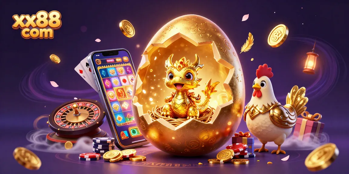 Engage in exhilarating gaming action at xx88 com with a golden dragon and poker chips.