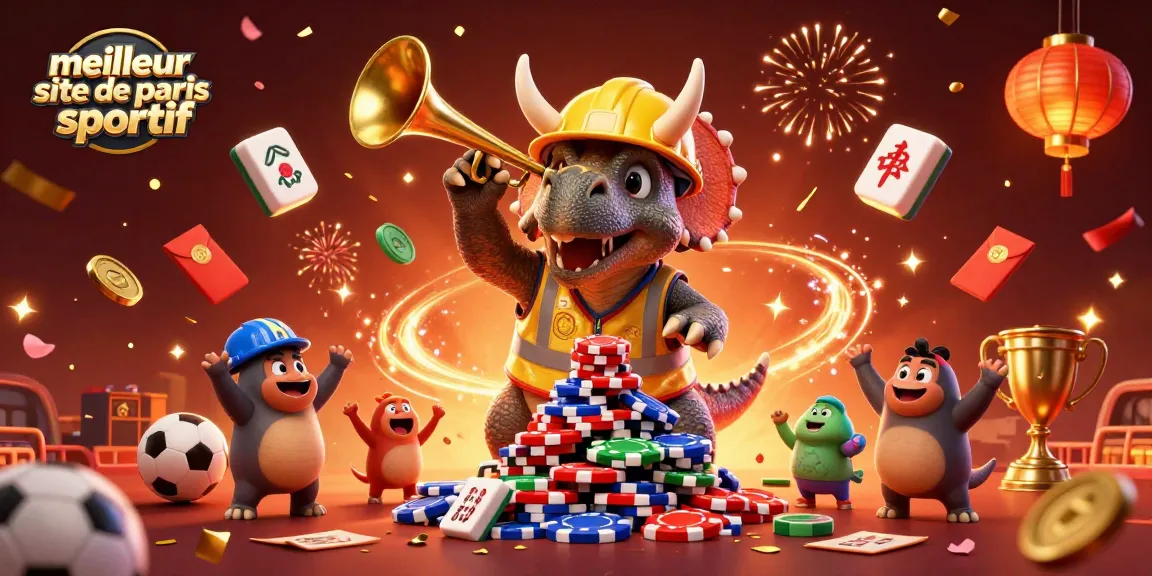 Découvrez le meilleur site de paris sportif avec une illustration colorée de dinosaures célébrant des paris sportifs