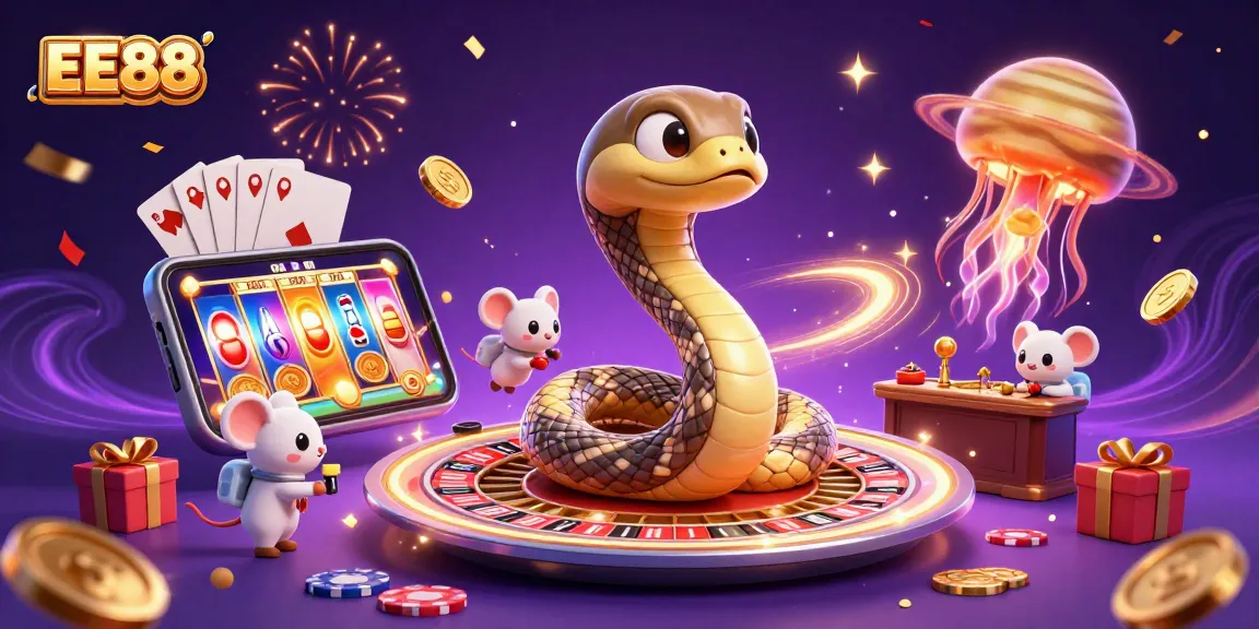 Experience thrilling moments at EE88 with astronaut mice betting on a cosmic roulette wheel surrounded by vibrant casino elements.