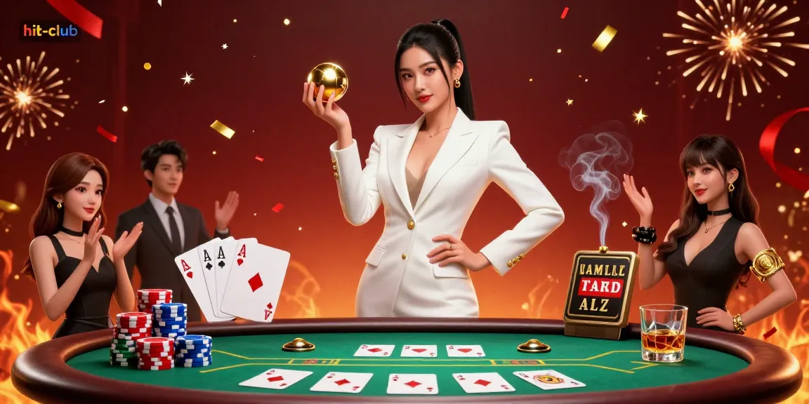 Engage with the vibrant hit-club casino scene of a confident woman showcasing winning moments amidst colorful poker chips.