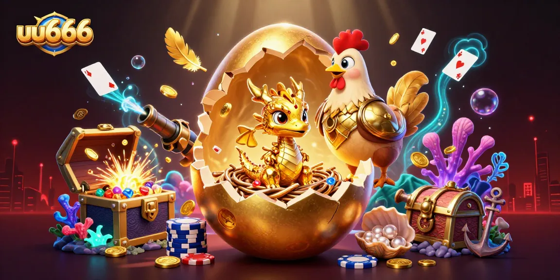 Engage in thrilling gameplay at uu666, showcasing a golden dragon gripping poker chips amidst a vibrant, colorful casino scene.