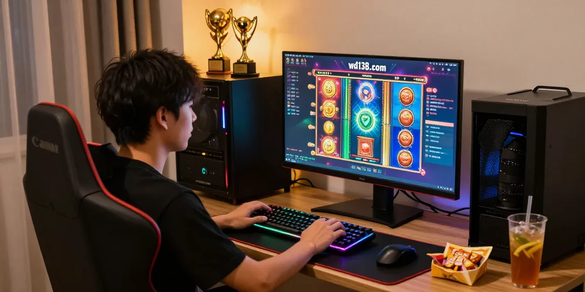 Player enjoying slot games on wd138.com in cozy gaming setup