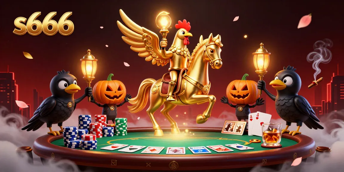 Join the excitement at s666 with a colorful 3D casino scene featuring a unique golden rooster.