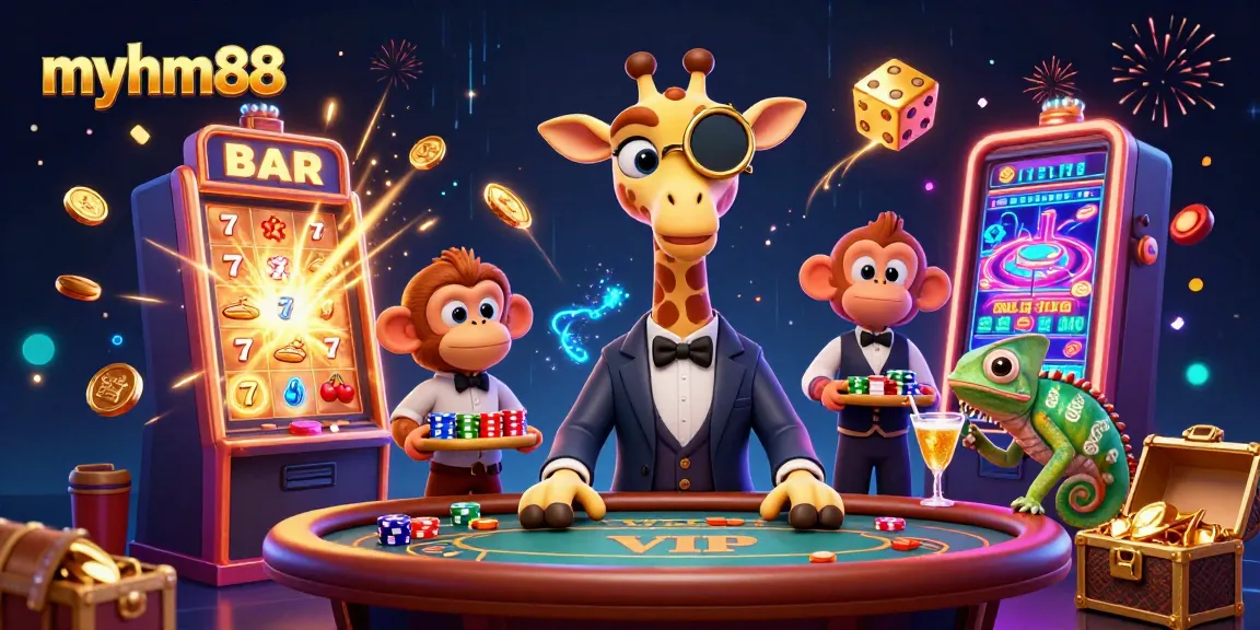 Spin to win big at myhm88 with vibrant visuals of slots, jackpots, and 3D casino elements.