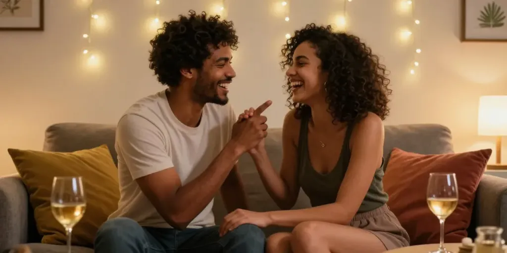 Engaging live sex interaction capturing warmth and intimacy between a diverse couple.