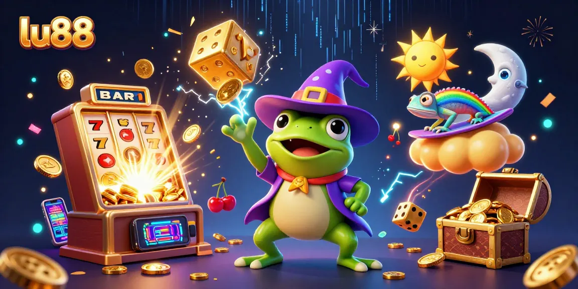 Experience lu88's thrilling jackpot with a magical storm of coins and vibrant chameleon elements.