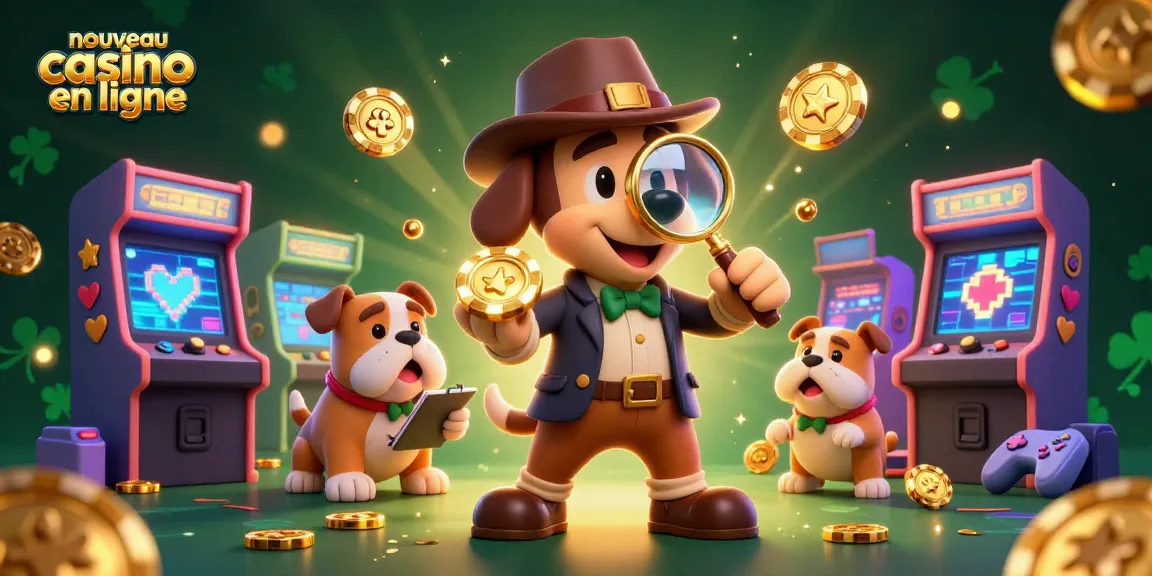 Découvrez le nouveau casino en ligne à travers une illustration 3D captivante mettant en scène un détective cartoon et des éléments de jeu.